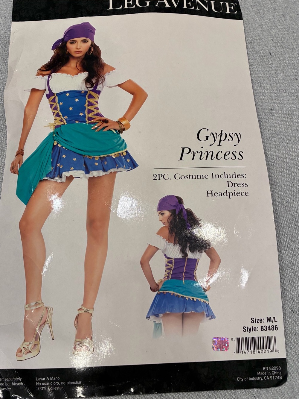 Leg Avenue woman Gypsy Princess Costume in Purple, Teal & White